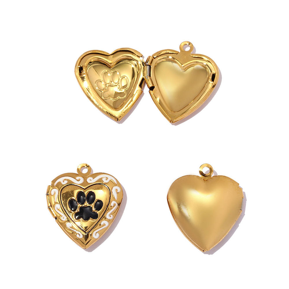 6pcs/pack Stainless Steel Colorful Cat Paw Locket Charms Love Mom Heart Picture Box Necklace Pendant Woman Mother's Gift Jewelry