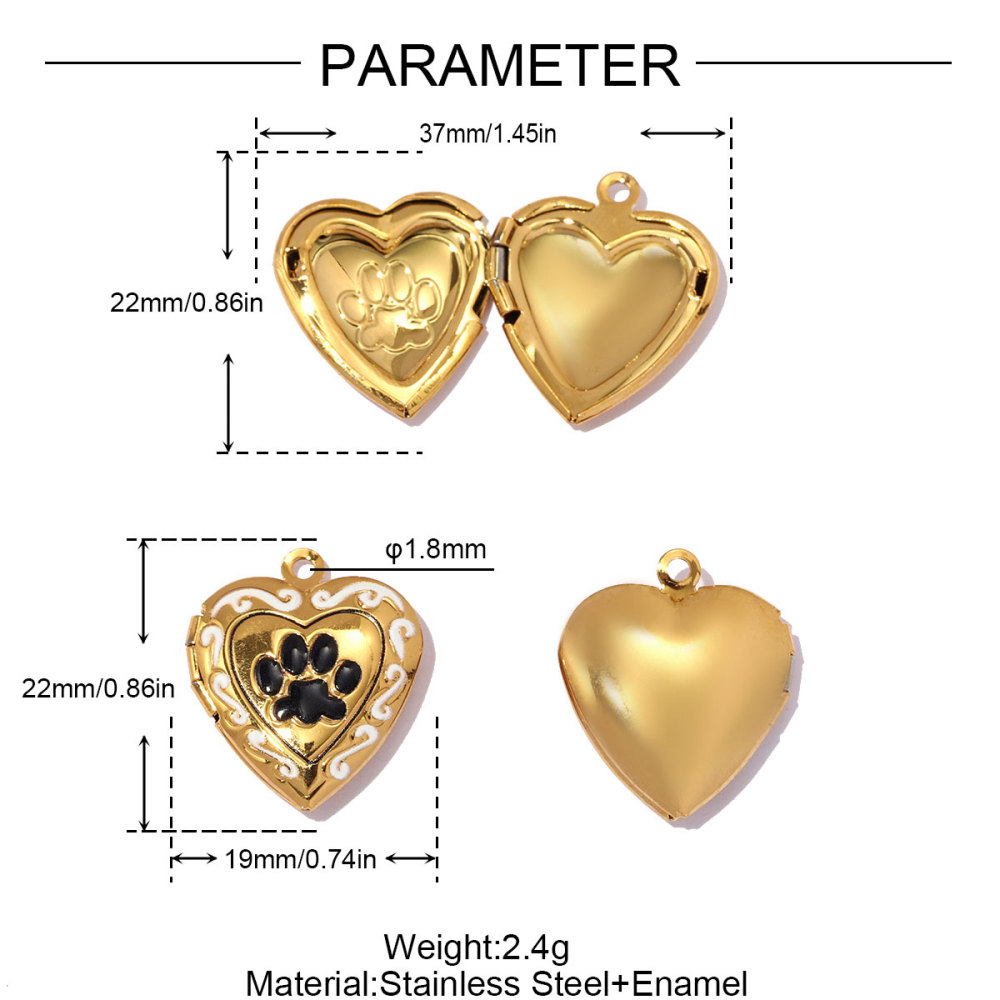 6pcs/pack Stainless Steel Colorful Cat Paw Locket Charms Love Mom Heart Picture Box Necklace Pendant Woman Mother's Gift Jewelry
