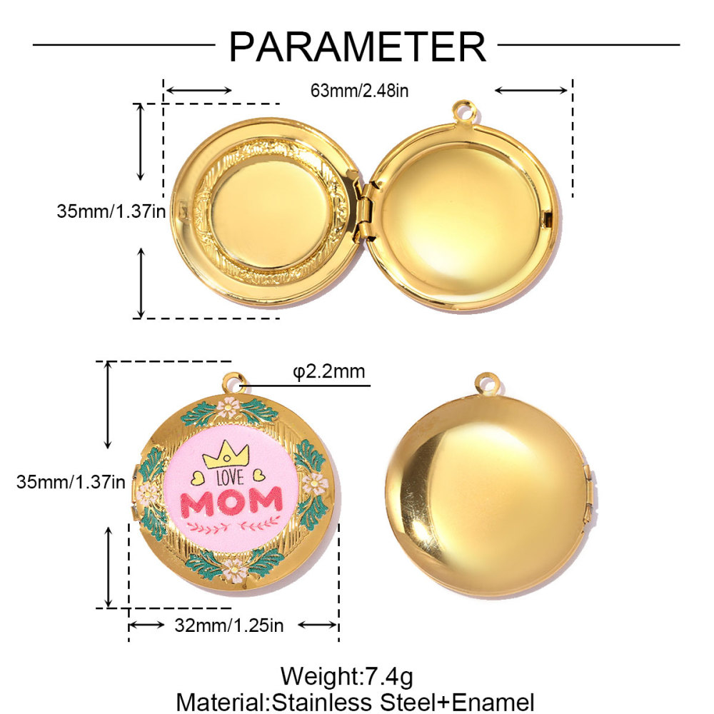 6pcs/pack Stainless Steel Colorful Cat Paw Locket Charms Love Mom Heart Picture Box Necklace Pendant Woman Mother's Gift Jewelry