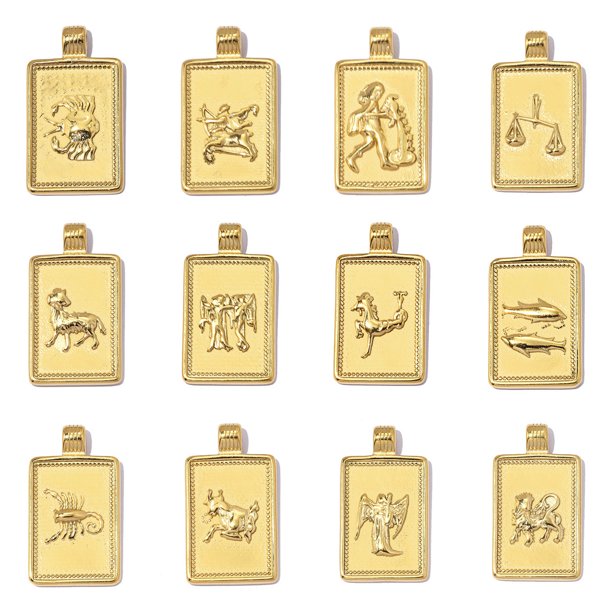 6pcs/pack Fashion Stainless Steel Zodiac Necklace Pendants Square Aquarius Leo DIY Charms Woman Star Sign Jewelry Wholesale