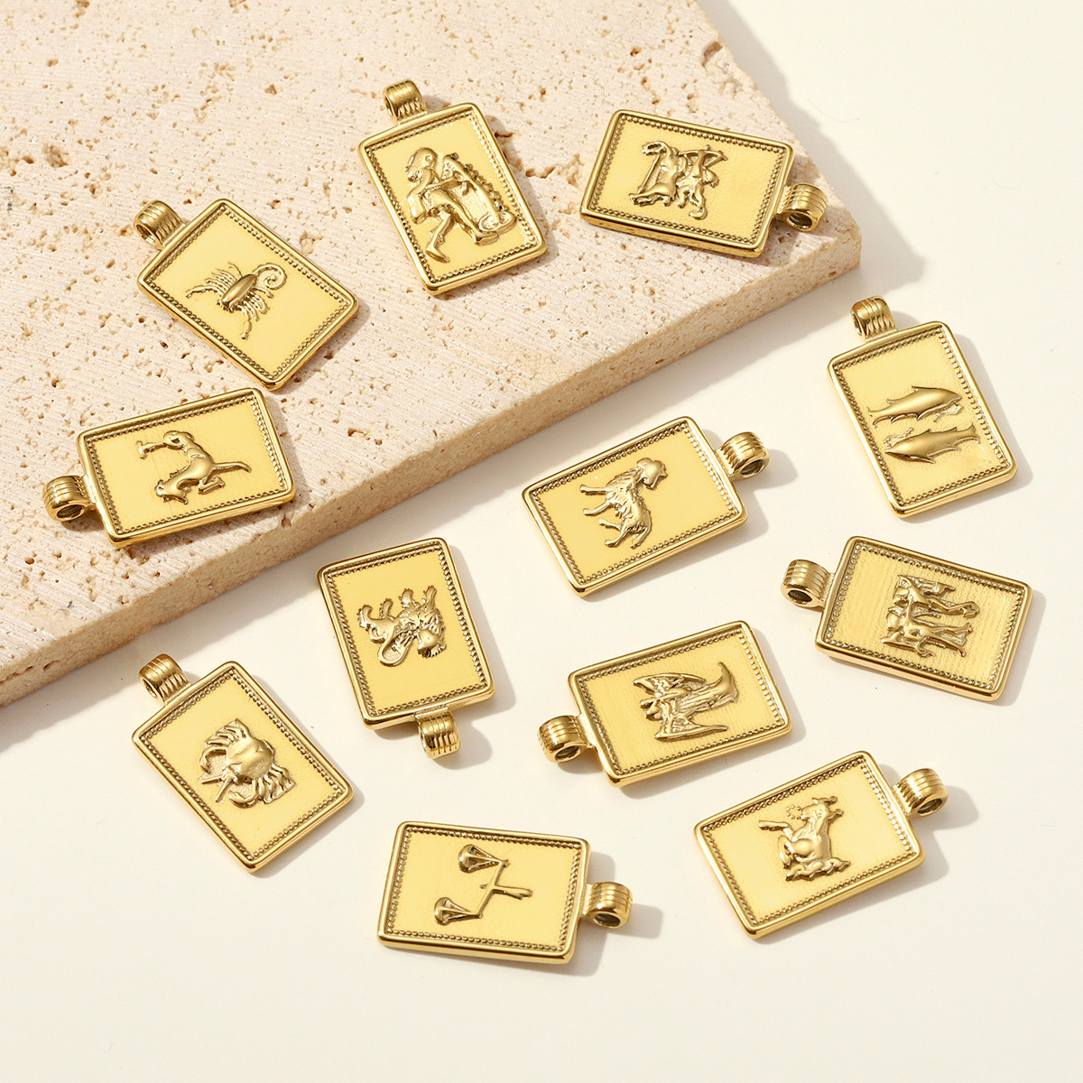 6pcs/pack Fashion Stainless Steel Zodiac Necklace Pendants Square Aquarius Leo DIY Charms Woman Star Sign Jewelry Wholesale