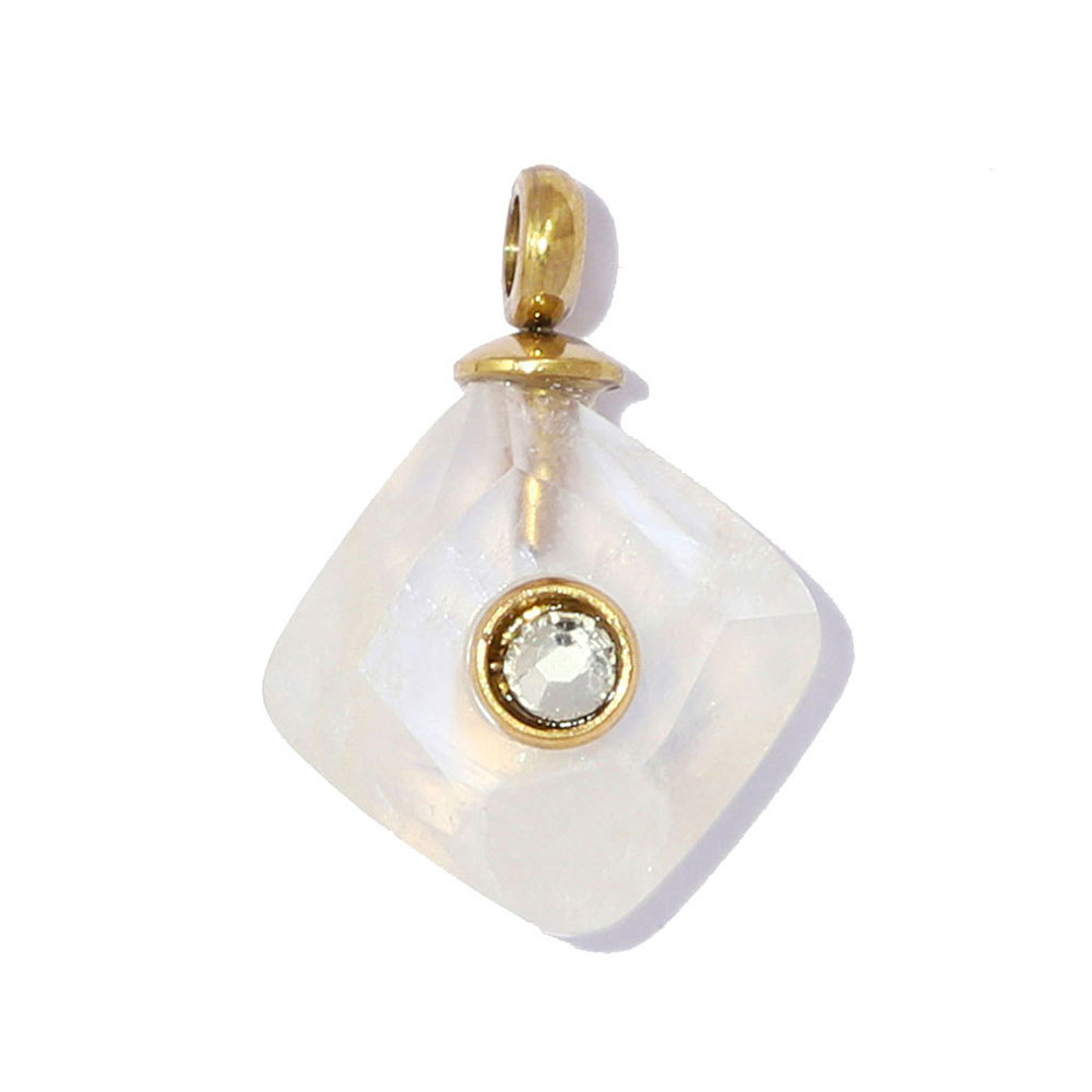 6pcs/pack French Stainless Steel Natural Stone Geometric DIY Charm Square Amethyst Necklace Pendant Woman Rhinestone Jewelry