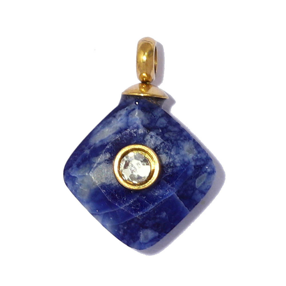 6pcs/pack French Stainless Steel Natural Stone Geometric DIY Charm Square Amethyst Necklace Pendant Woman Rhinestone Jewelry