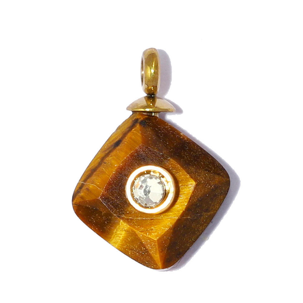 6pcs/pack French Stainless Steel Natural Stone Geometric DIY Charm Square Amethyst Necklace Pendant Woman Rhinestone Jewelry