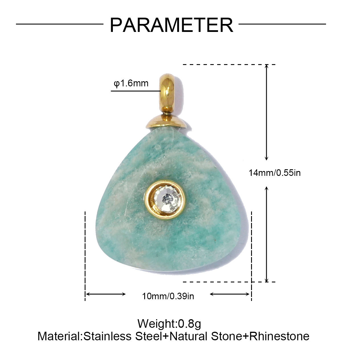 6pcs/pack French Stainless Steel Natural Stone Geometric DIY Charm Square Amethyst Necklace Pendant Woman Rhinestone Jewelry