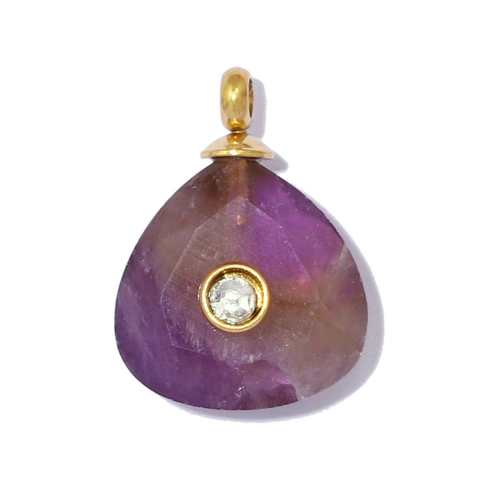 6pcs/pack French Stainless Steel Natural Stone Geometric DIY Charm Square Amethyst Necklace Pendant Woman Rhinestone Jewelry