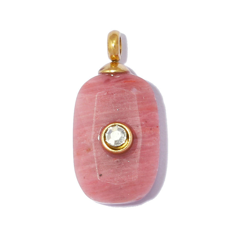 6pcs/pack French Stainless Steel Natural Stone Geometric DIY Charm Square Amethyst Necklace Pendant Woman Rhinestone Jewelry