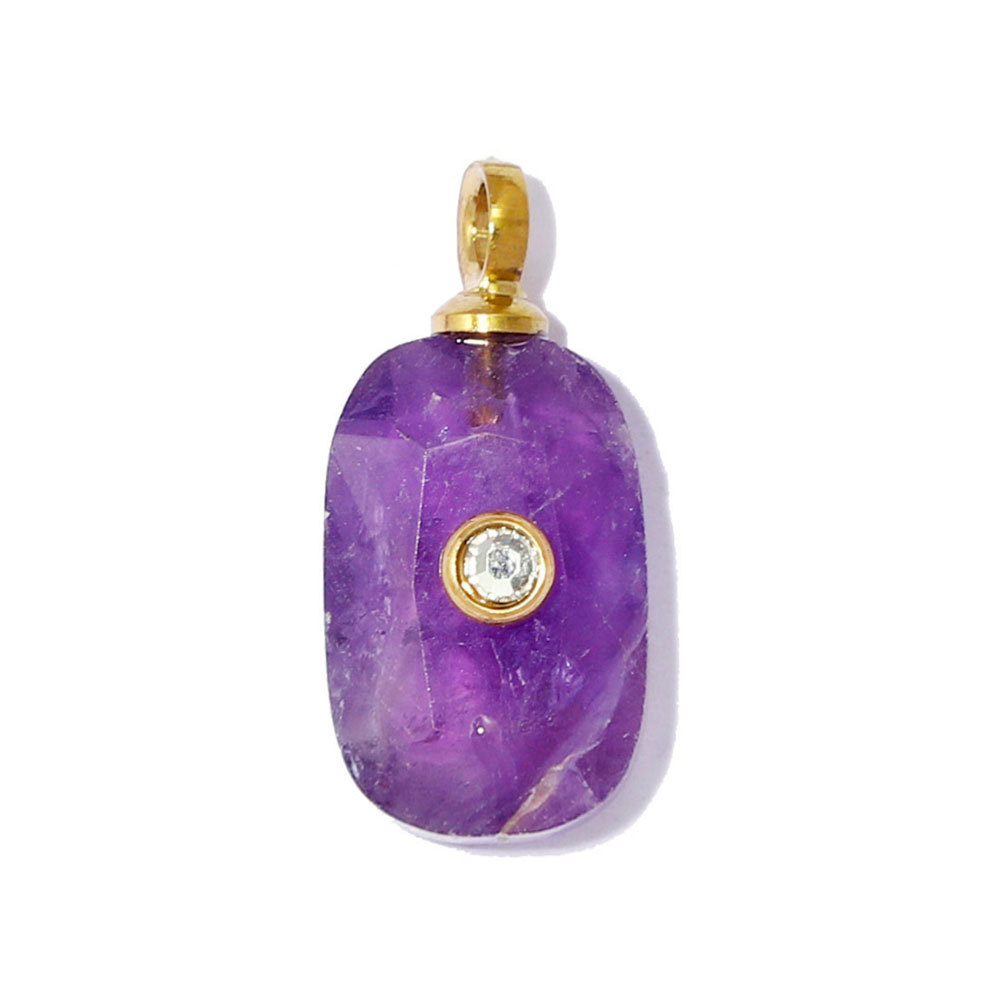 6pcs/pack French Stainless Steel Natural Stone Geometric DIY Charm Square Amethyst Necklace Pendant Woman Rhinestone Jewelry