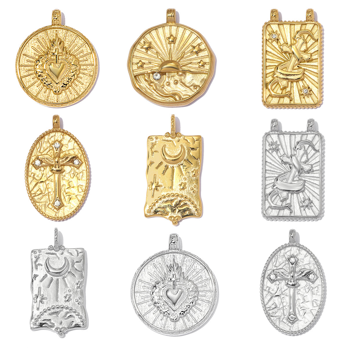 6pcs/pack Fashion Stainless Steel Cross Heart DIY Charms Sunset Star Necklace Pendant Woman Crescent Moon Jewelry Wholesale