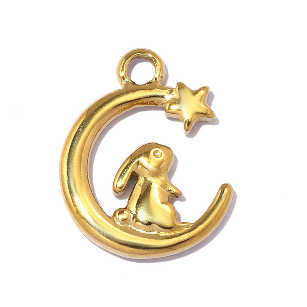 6pcs/pack Stainless Steel Shell Star Rose DIY Charms Coffee Cup Heart Necklace Pendant Woman Rabbit Moon Star Jewelry Wholesale