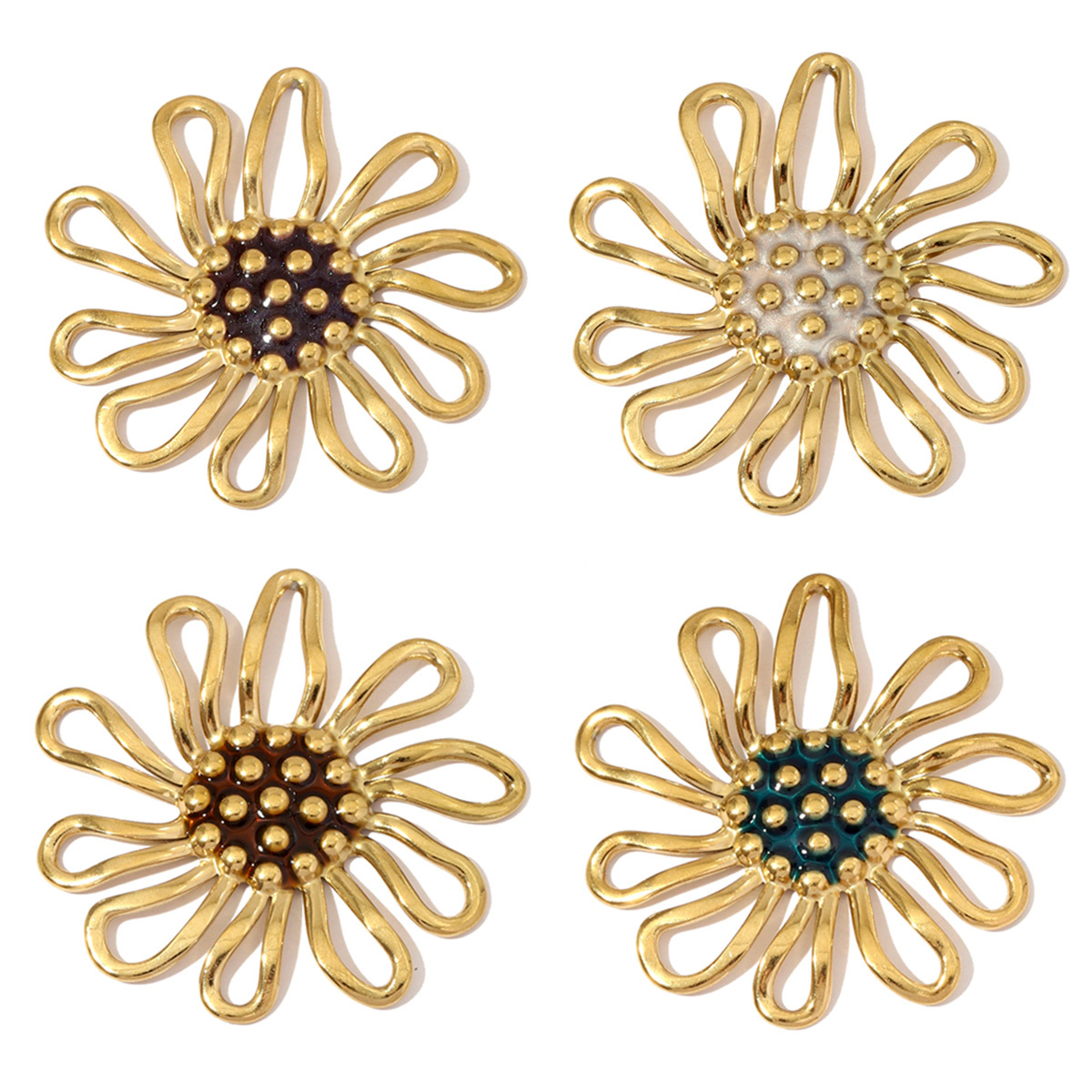 6pcs/pack Stainless Steel Hollow Daisy Necklace Pendants Big Size Flower DIY Earring Charms Women Never Fade Enamel Jewelry