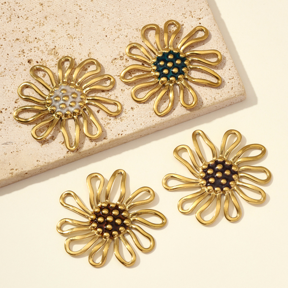 6pcs/pack Stainless Steel Hollow Daisy Necklace Pendants Big Size Flower DIY Earring Charms Women Never Fade Enamel Jewelry