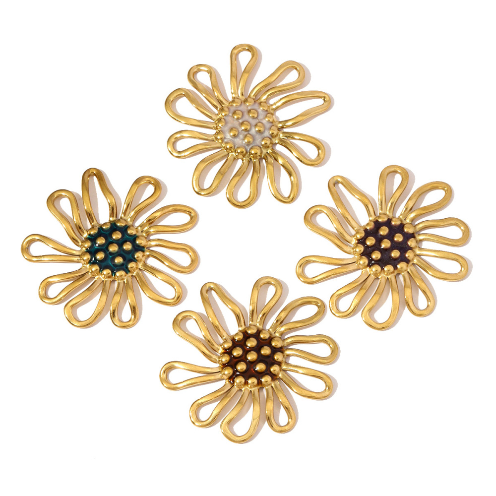6pcs/pack Stainless Steel Hollow Daisy Necklace Pendants Big Size Flower DIY Earring Charms Women Never Fade Enamel Jewelry