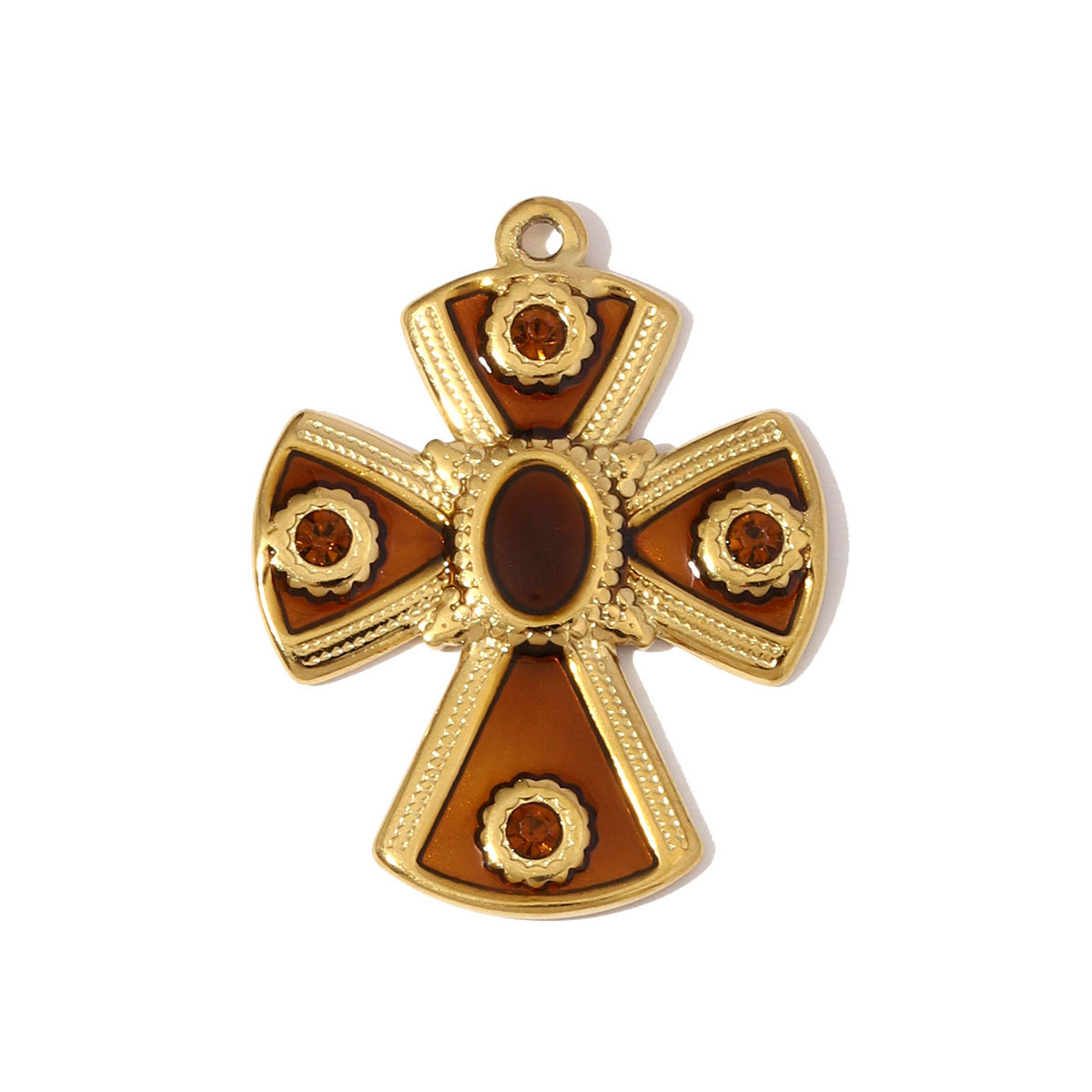 6pcs/pack Retro Big Stainless Steel Enamel Heart Necklace Pendants Rhinestone Cross DIY Earring Charms Women Pineapple Jewelry