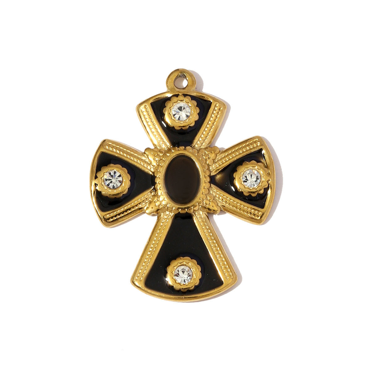 6pcs/pack Retro Big Stainless Steel Enamel Heart Necklace Pendants Rhinestone Cross DIY Earring Charms Women Pineapple Jewelry