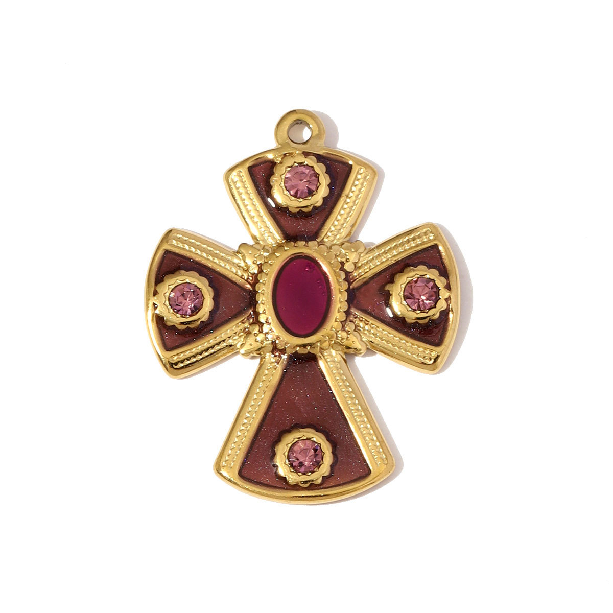 6pcs/pack Retro Big Stainless Steel Enamel Heart Necklace Pendants Rhinestone Cross DIY Earring Charms Women Pineapple Jewelry