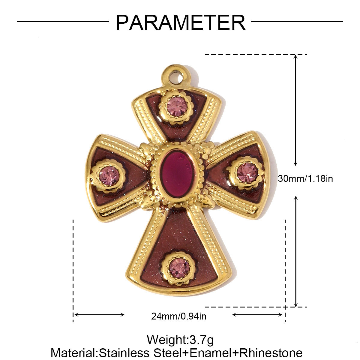 6pcs/pack Retro Big Stainless Steel Enamel Heart Necklace Pendants Rhinestone Cross DIY Earring Charms Women Pineapple Jewelry
