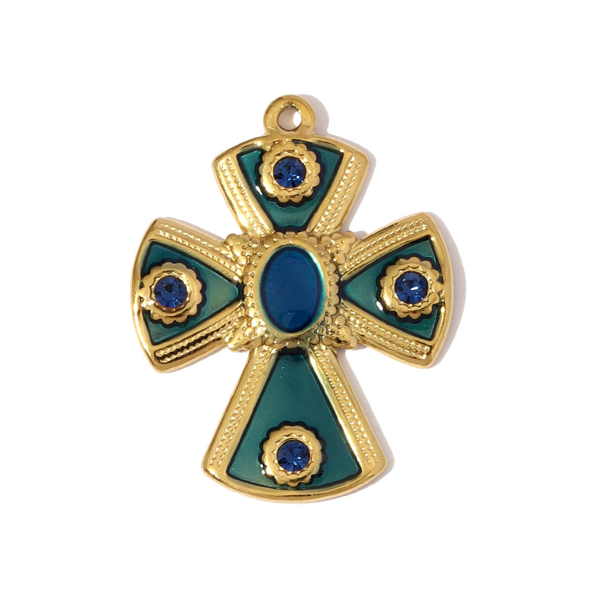 6pcs/pack Retro Big Stainless Steel Enamel Heart Necklace Pendants Rhinestone Cross DIY Earring Charms Women Pineapple Jewelry