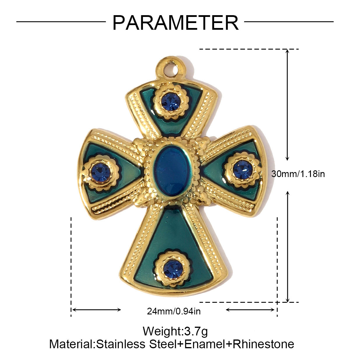6pcs/pack Retro Big Stainless Steel Enamel Heart Necklace Pendants Rhinestone Cross DIY Earring Charms Women Pineapple Jewelry