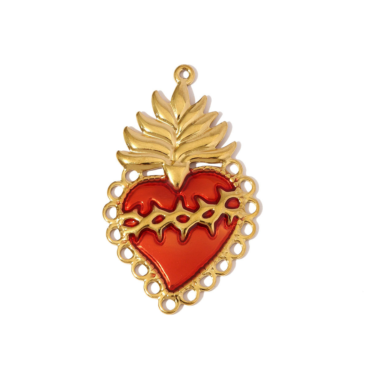6pcs/pack Retro Big Stainless Steel Enamel Heart Necklace Pendants Rhinestone Cross DIY Earring Charms Women Pineapple Jewelry