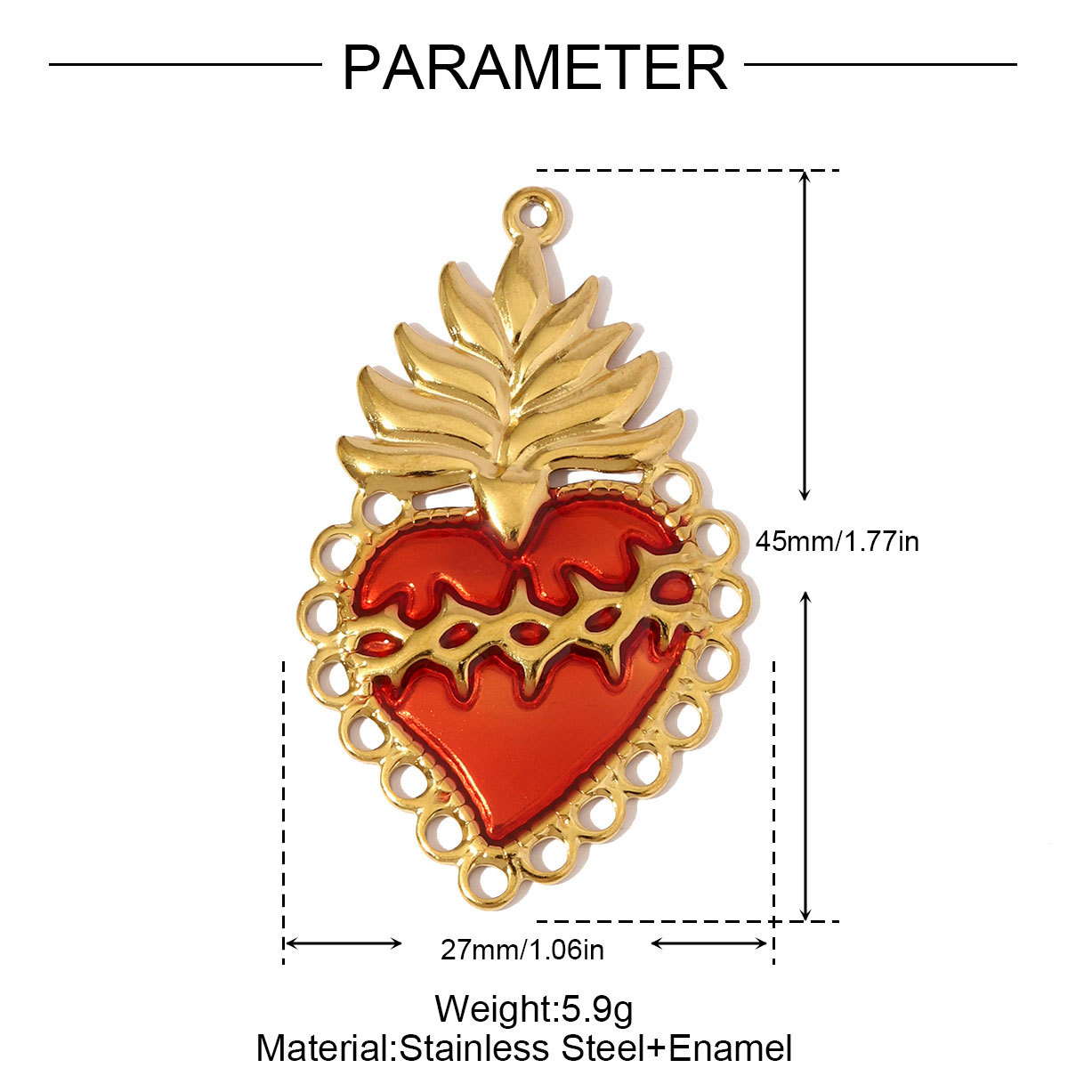 6pcs/pack Retro Big Stainless Steel Enamel Heart Necklace Pendants Rhinestone Cross DIY Earring Charms Women Pineapple Jewelry
