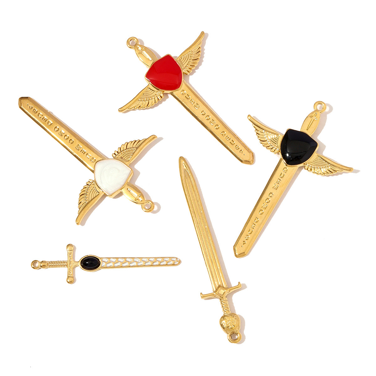 6pcs/pack Large Stainless Steel Sword Necklace Pendants Natural Stone Wing Cross DIY Charms Women Gold Never Fade Jewelry