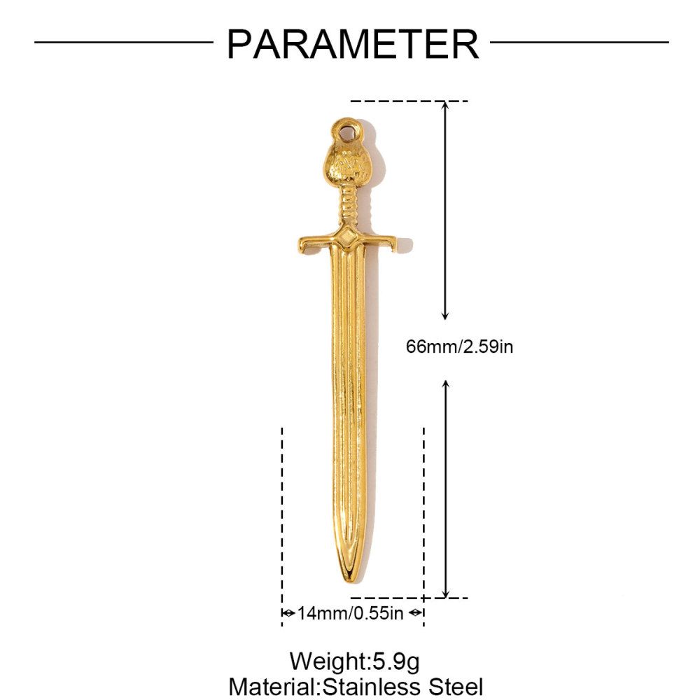 6pcs/pack Large Stainless Steel Sword Necklace Pendants Natural Stone Wing Cross DIY Charms Women Gold Never Fade Jewelry