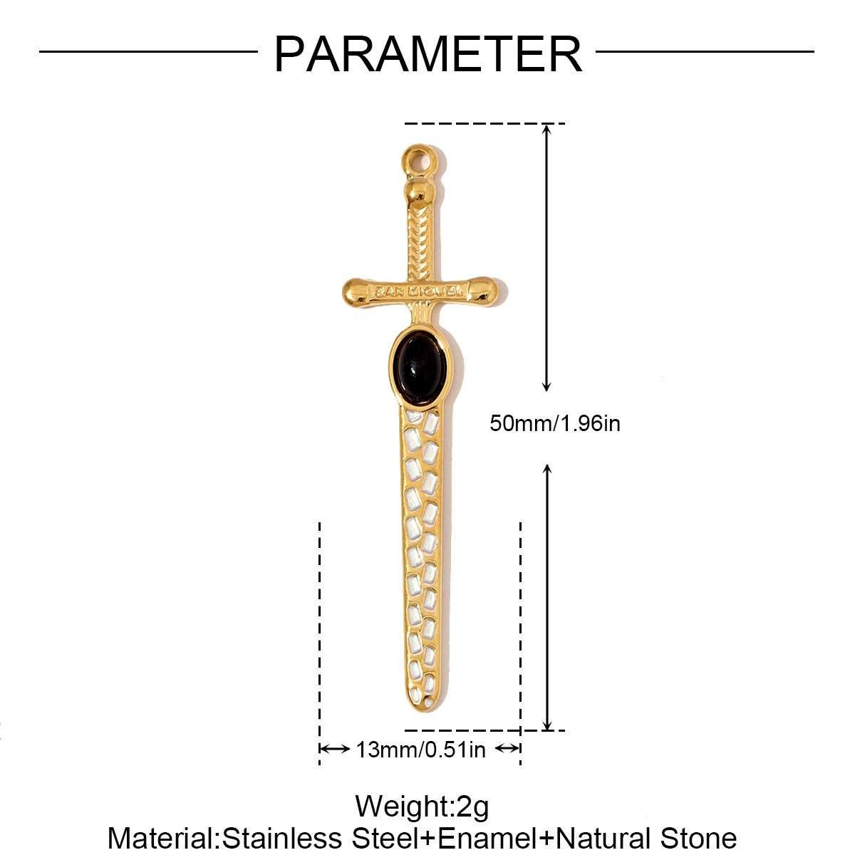 6pcs/pack Large Stainless Steel Sword Necklace Pendants Natural Stone Wing Cross DIY Charms Women Gold Never Fade Jewelry