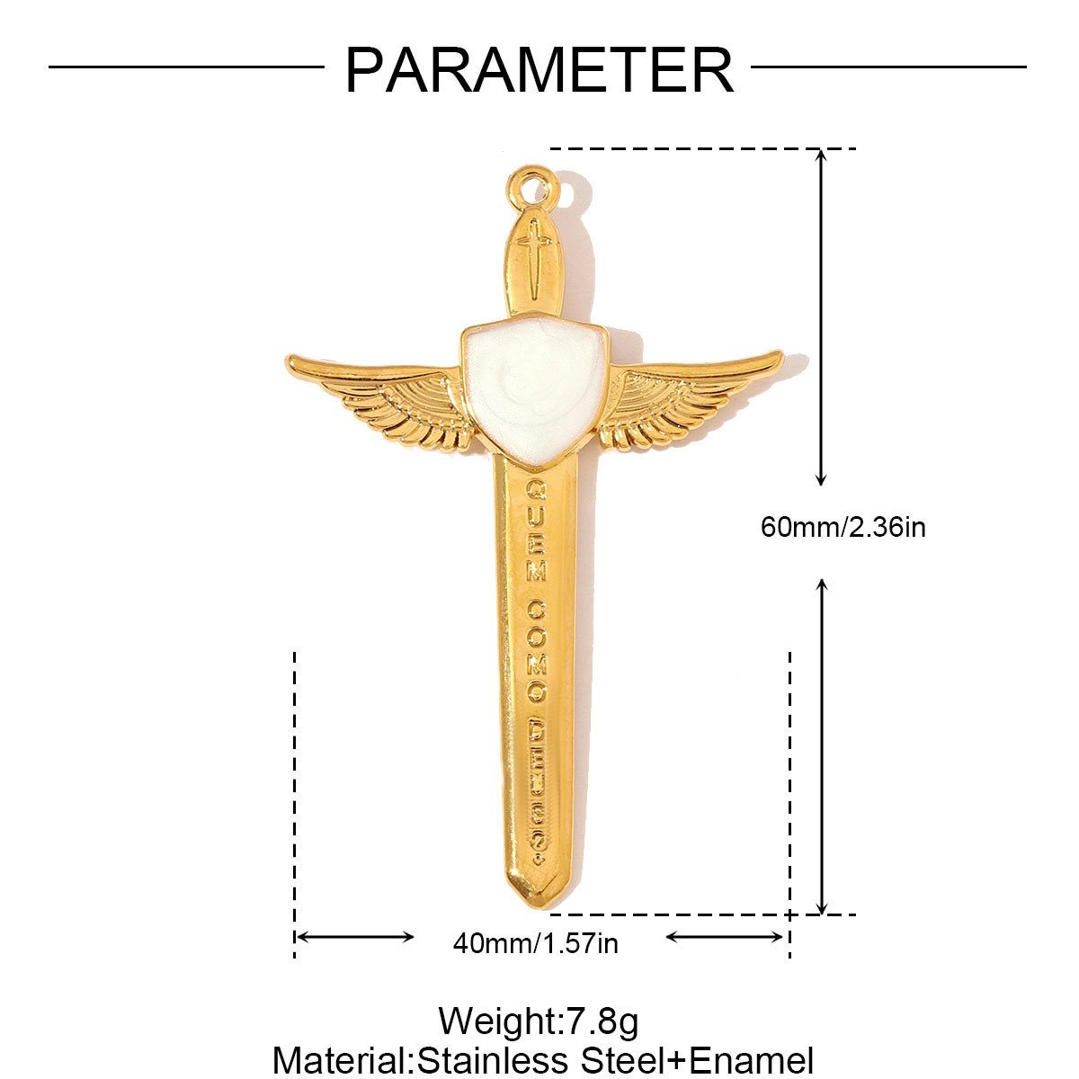 6pcs/pack Large Stainless Steel Sword Necklace Pendants Natural Stone Wing Cross DIY Charms Women Gold Never Fade Jewelry