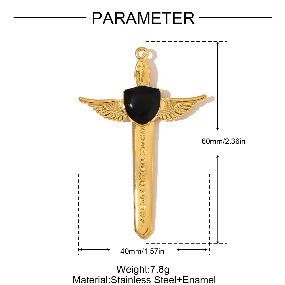 6pcs/pack Large Stainless Steel Sword Necklace Pendants Natural Stone Wing Cross DIY Charms Women Gold Never Fade Jewelry