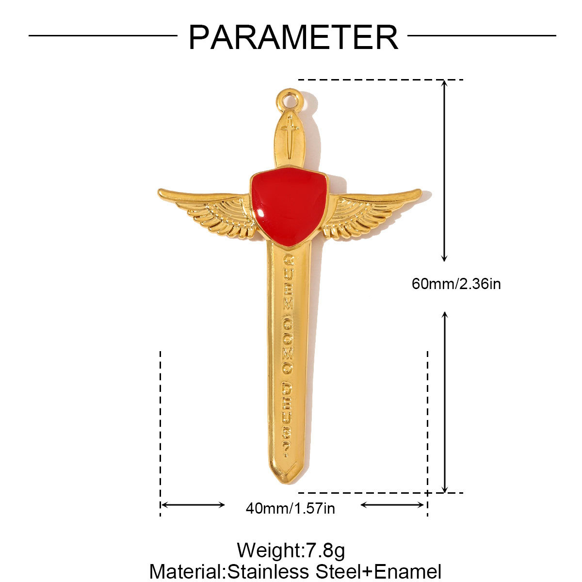 6pcs/pack Large Stainless Steel Sword Necklace Pendants Natural Stone Wing Cross DIY Charms Women Gold Never Fade Jewelry