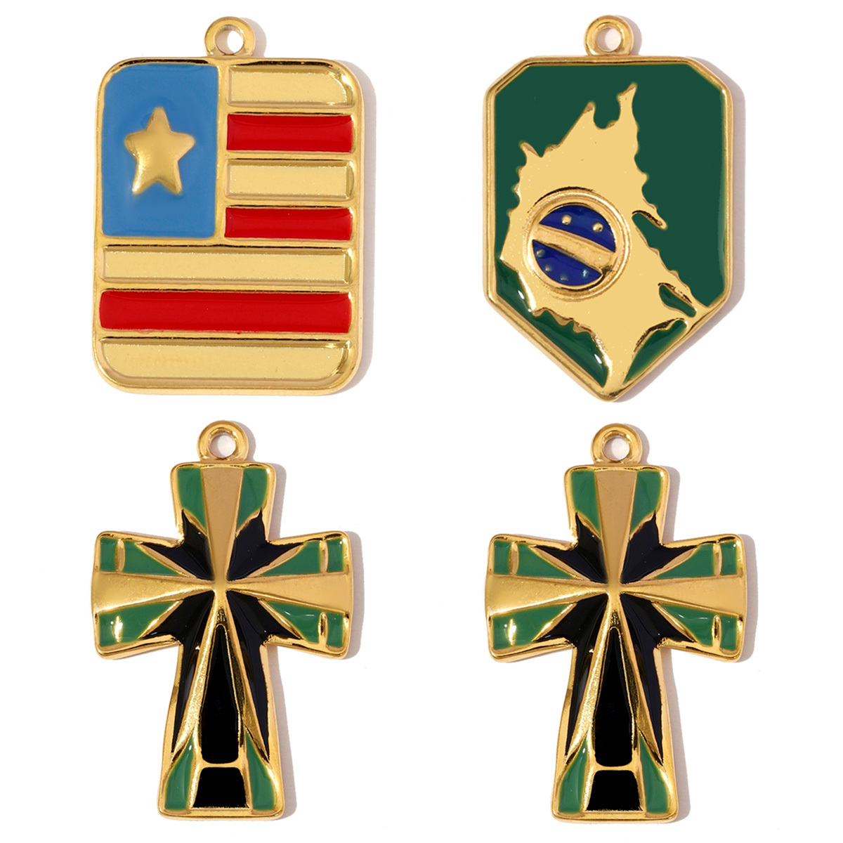 6pcs/pack Stainless Steel Enamel Map of Brazil Pendants Cross American flag DIY Earring Charms Women Gold Never Fade Jewelry