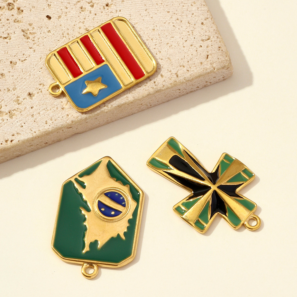 6pcs/pack Stainless Steel Enamel Map of Brazil Pendants Cross American flag DIY Earring Charms Women Gold Never Fade Jewelry