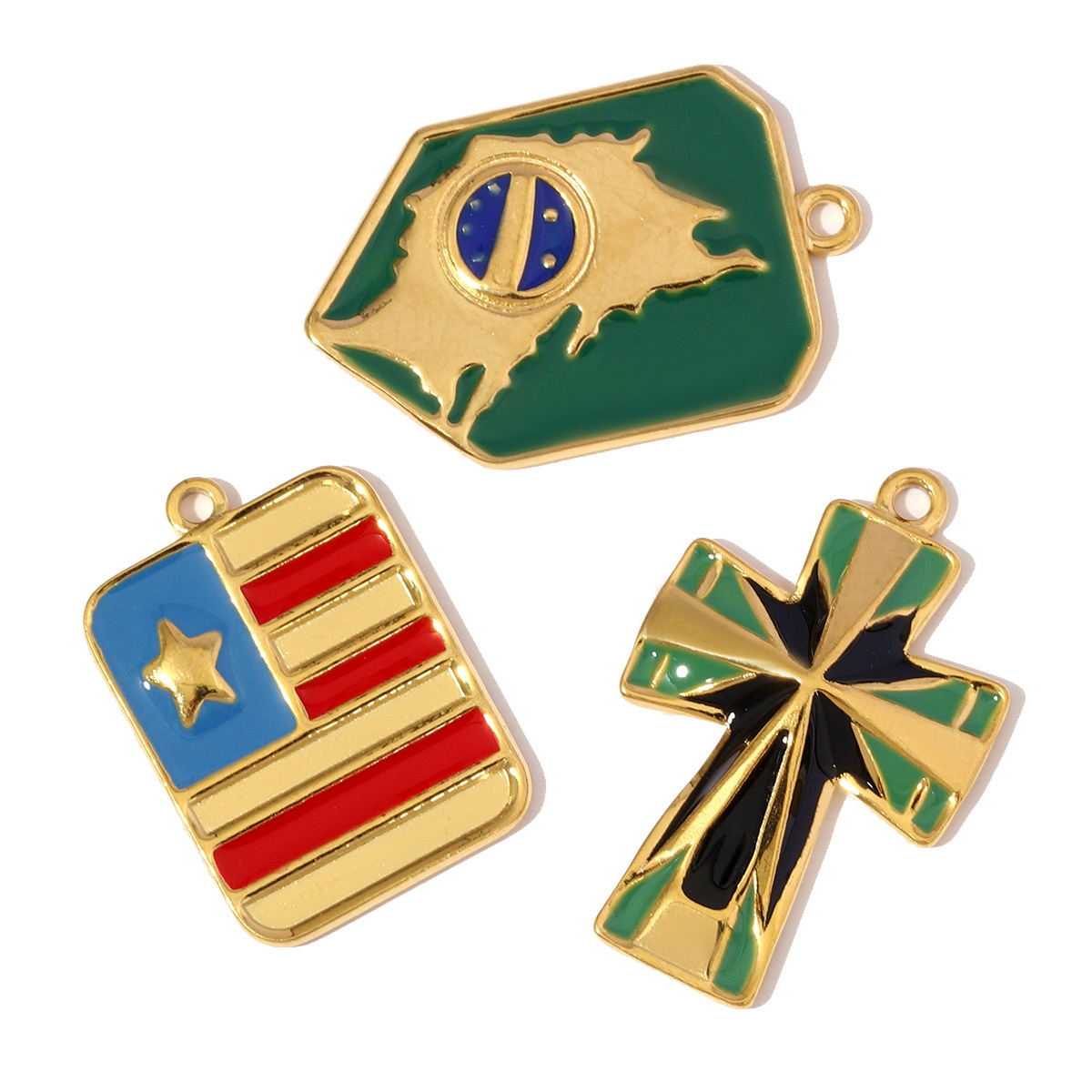6pcs/pack Stainless Steel Enamel Map of Brazil Pendants Cross American flag DIY Earring Charms Women Gold Never Fade Jewelry