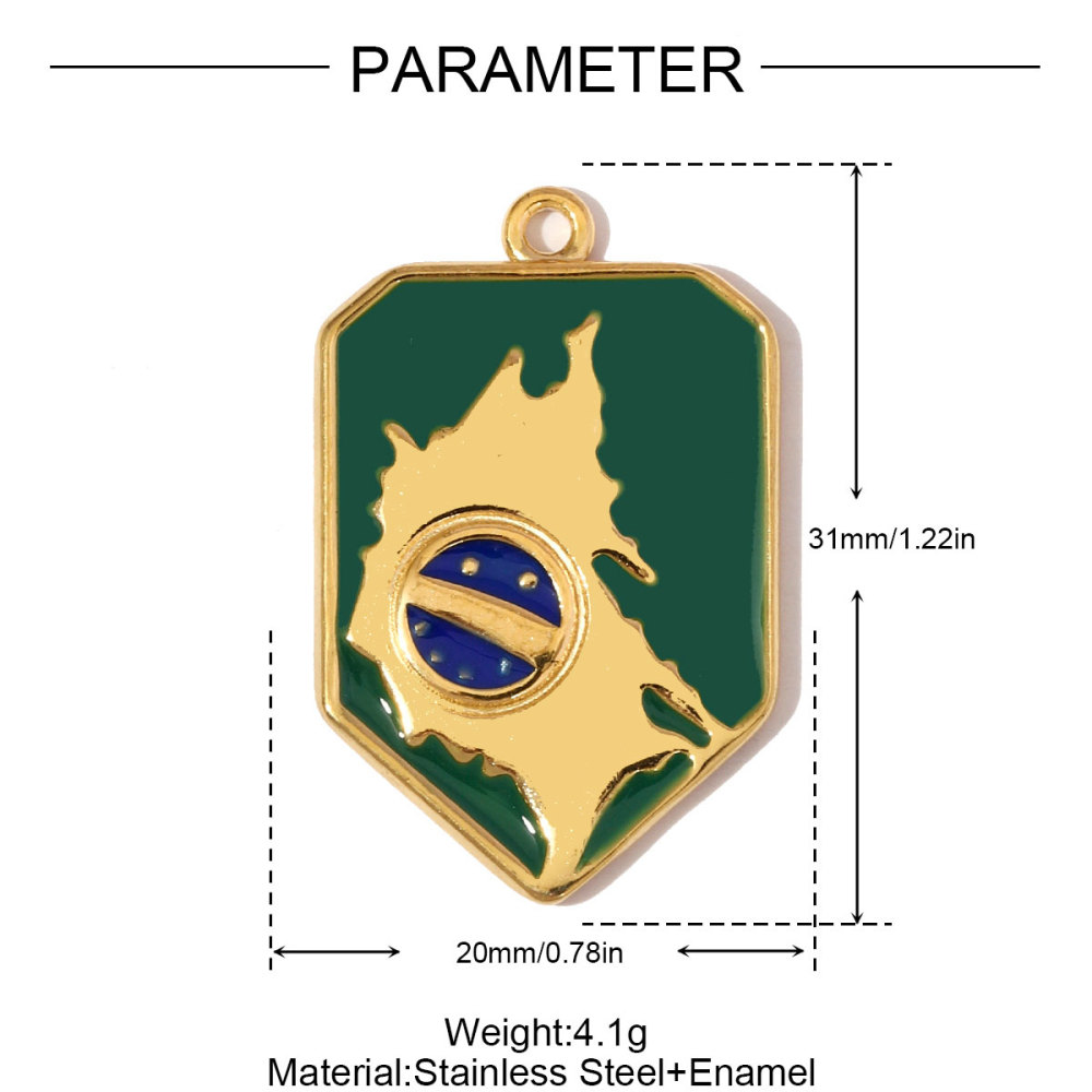 6pcs/pack Stainless Steel Enamel Map of Brazil Pendants Cross American flag DIY Earring Charms Women Gold Never Fade Jewelry