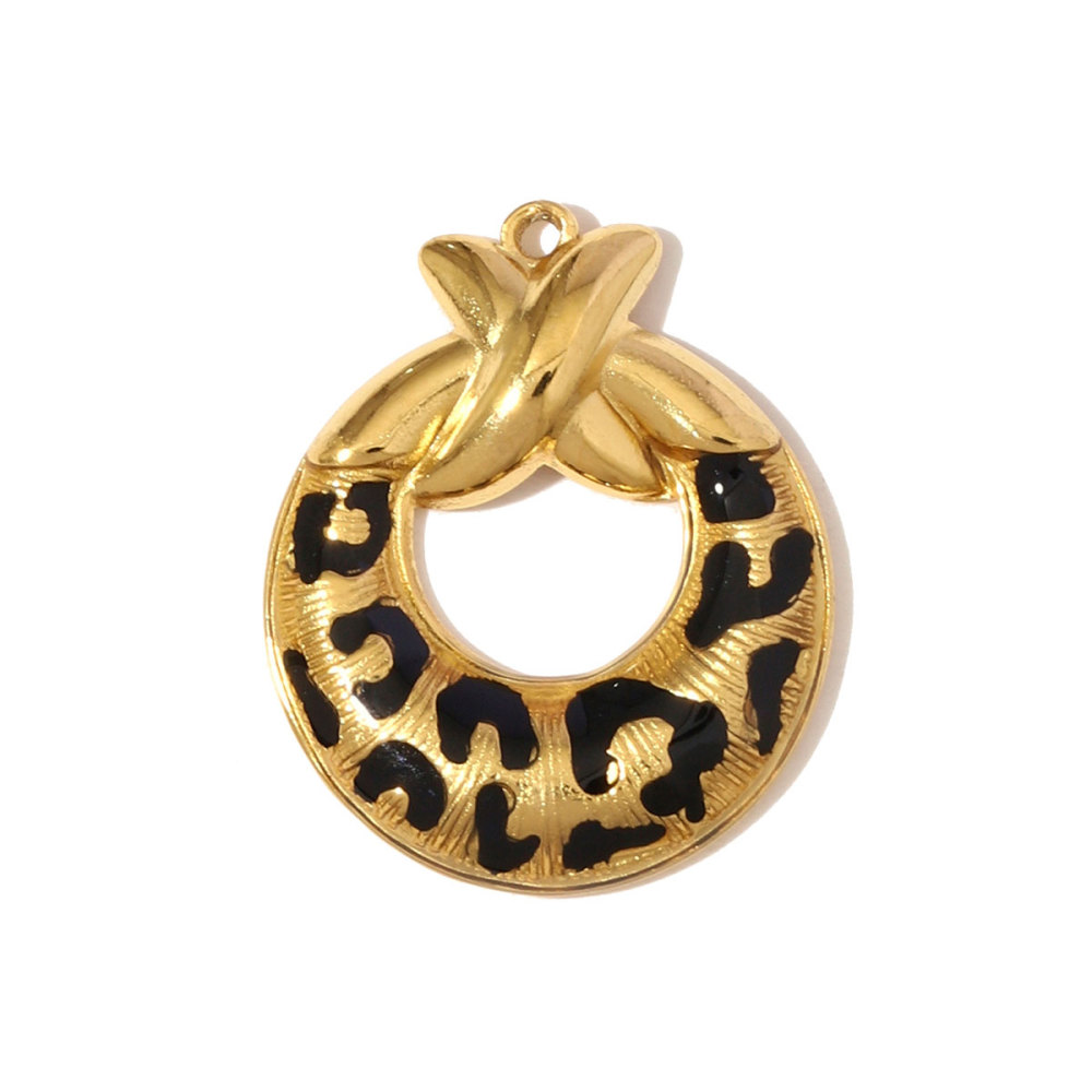 6pcs/pack Fashion Stainless Steel Enamel Lotus Eye Pendants Geometric Star Heart DIY Earring Charms Women Leopard Print Jewelry