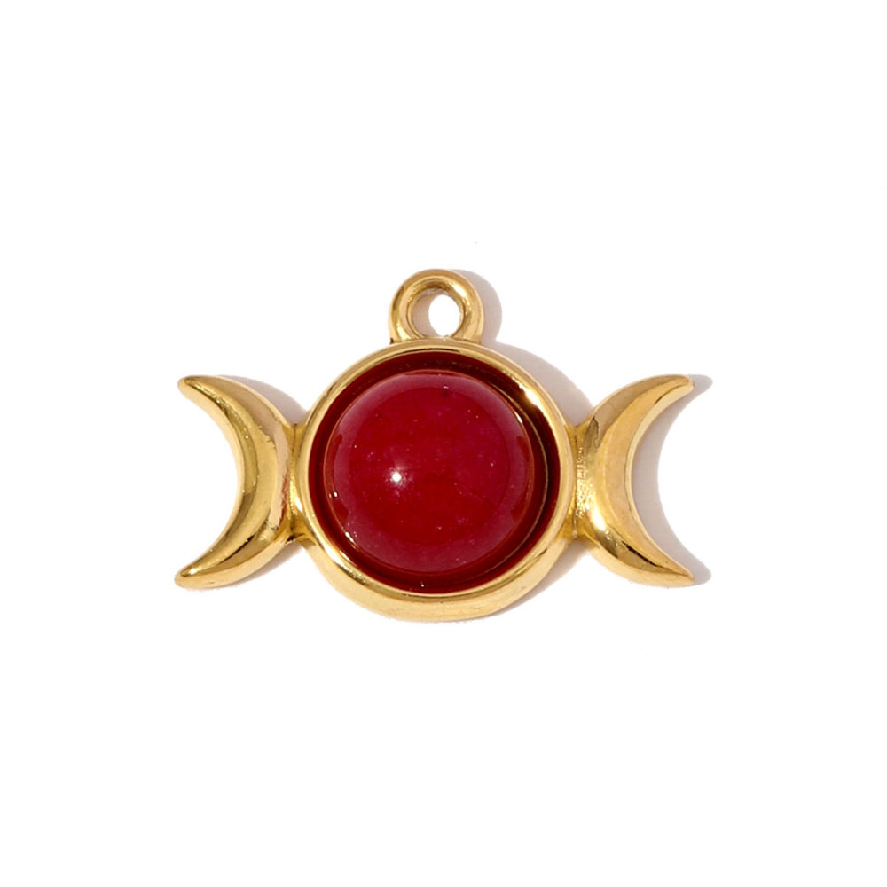 6pcs/pack Fashion Stainless Steel Natural Stone Red Agate Moon Sun Pendants Turquoise Geometric DIY Charms Women Flower Jewelry