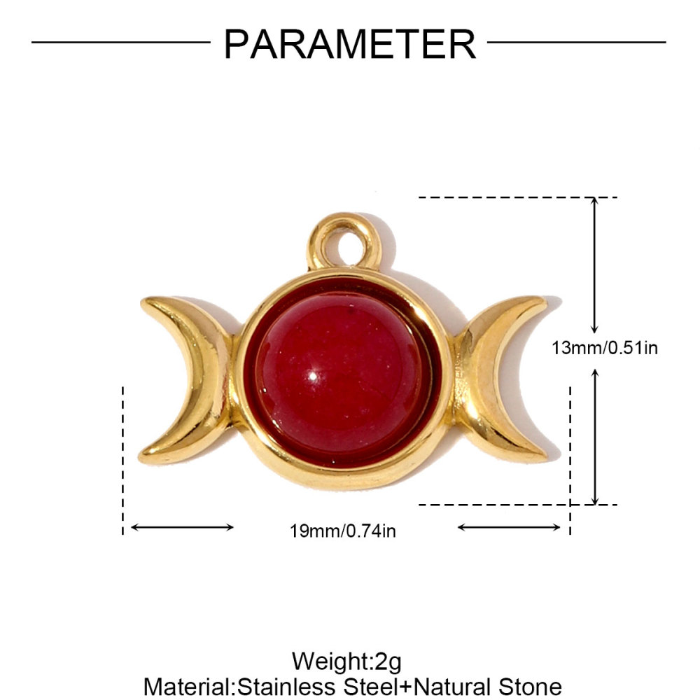 6pcs/pack Fashion Stainless Steel Natural Stone Red Agate Moon Sun Pendants Turquoise Geometric DIY Charms Women Flower Jewelry