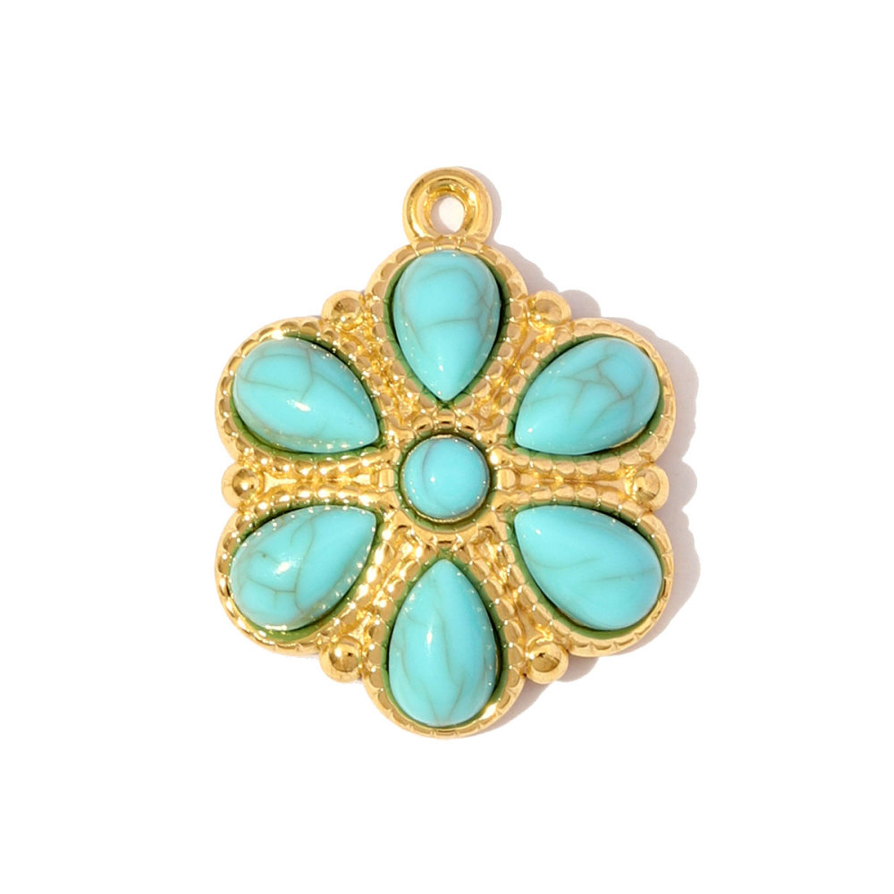 6pcs/pack Fashion Stainless Steel Natural Stone Red Agate Moon Sun Pendants Turquoise Geometric DIY Charms Women Flower Jewelry