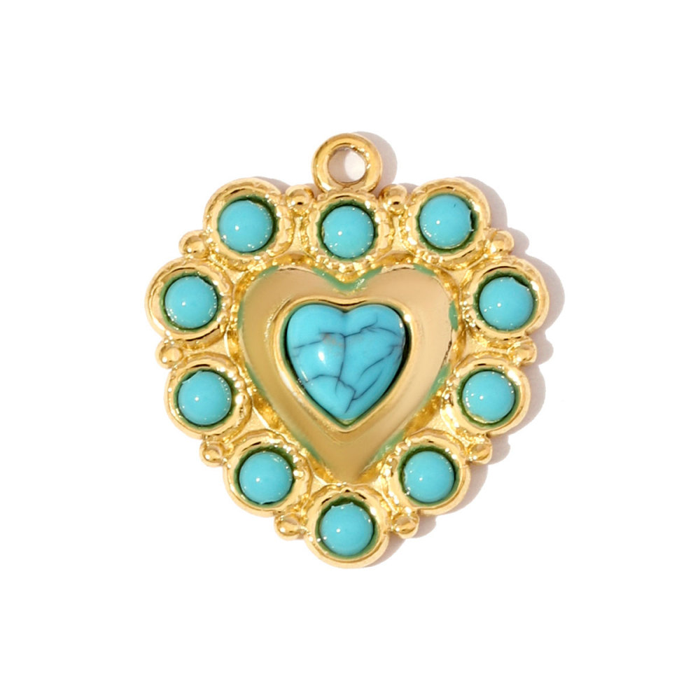 6pcs/pack Fashion Stainless Steel Natural Stone Red Agate Moon Sun Pendants Turquoise Geometric DIY Charms Women Flower Jewelry