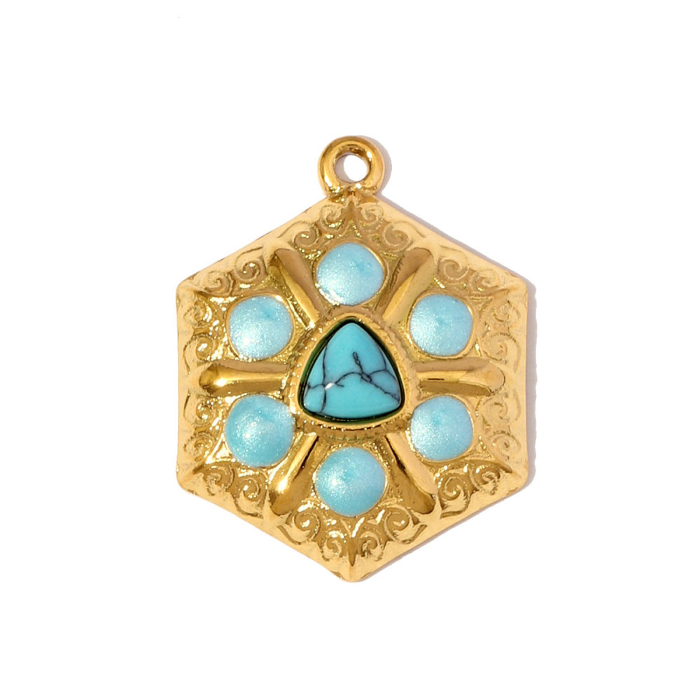 6pcs/pack Fashion Stainless Steel Natural Stone Red Agate Moon Sun Pendants Turquoise Geometric DIY Charms Women Flower Jewelry