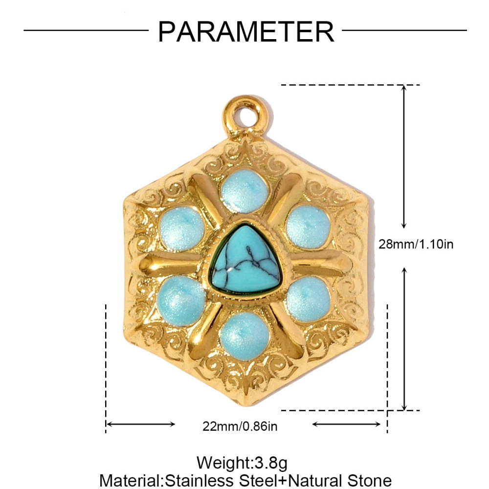6pcs/pack Fashion Stainless Steel Natural Stone Red Agate Moon Sun Pendants Turquoise Geometric DIY Charms Women Flower Jewelry