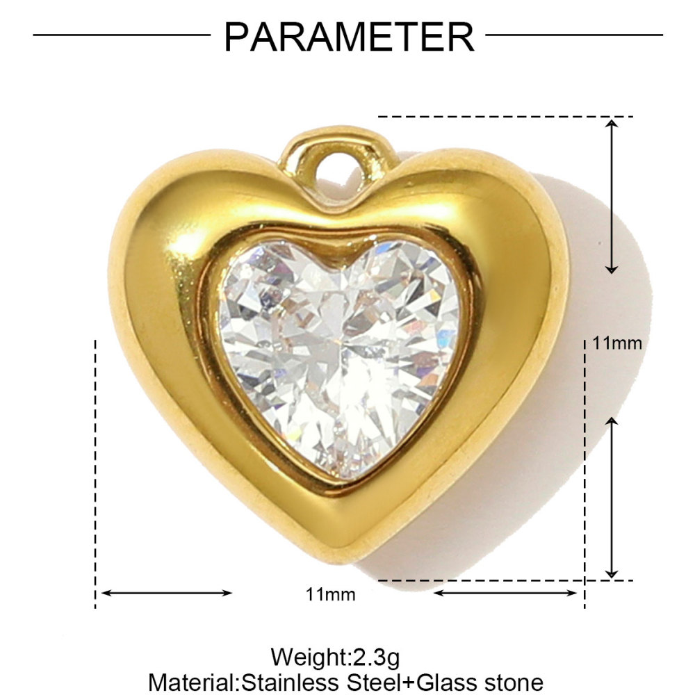 6pcs/pack Mirror Polish Stainless Steel Heart Angel Wing Necklace Pendant Rhinestone Heart Flower DIY Charm Women Geometric Jewelry