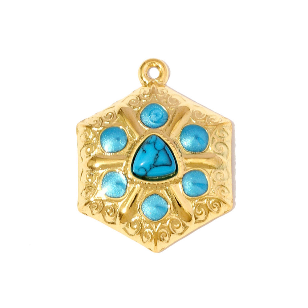 6pcs/pack Fashion Stainless Steel Natural Stone Red Agate Moon Sun Pendants Turquoise Geometric DIY Charms Women Flower Jewelry
