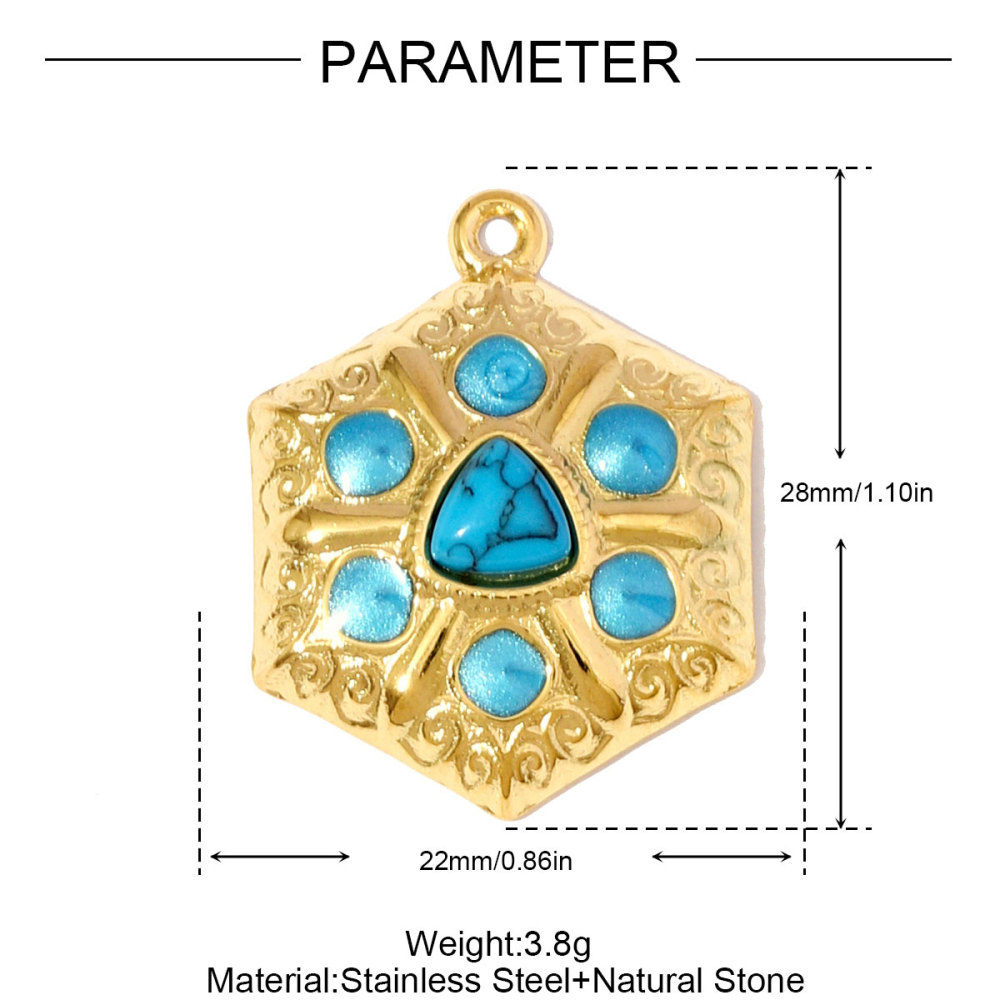 6pcs/pack Fashion Stainless Steel Natural Stone Red Agate Moon Sun Pendants Turquoise Geometric DIY Charms Women Flower Jewelry