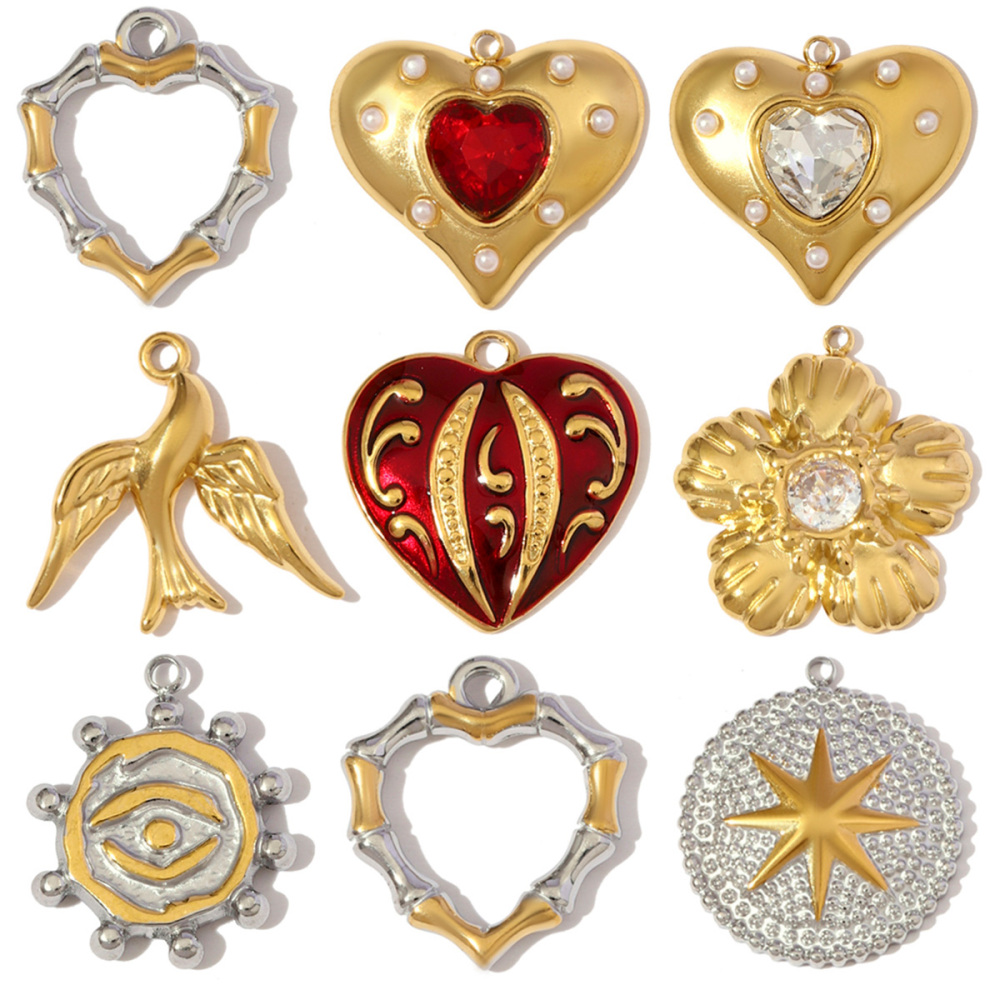 6pcs/pack Stainless Steel Rhinestone Sneakers Heart Pendants Swallow Elephant DIY Earring Charms Women Flower Sun Star Jewelry