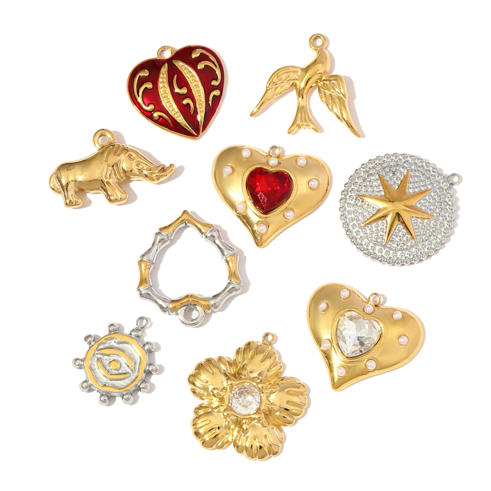 6pcs/pack Stainless Steel Rhinestone Sneakers Heart Pendants Swallow Elephant DIY Earring Charms Women Flower Sun Star Jewelry