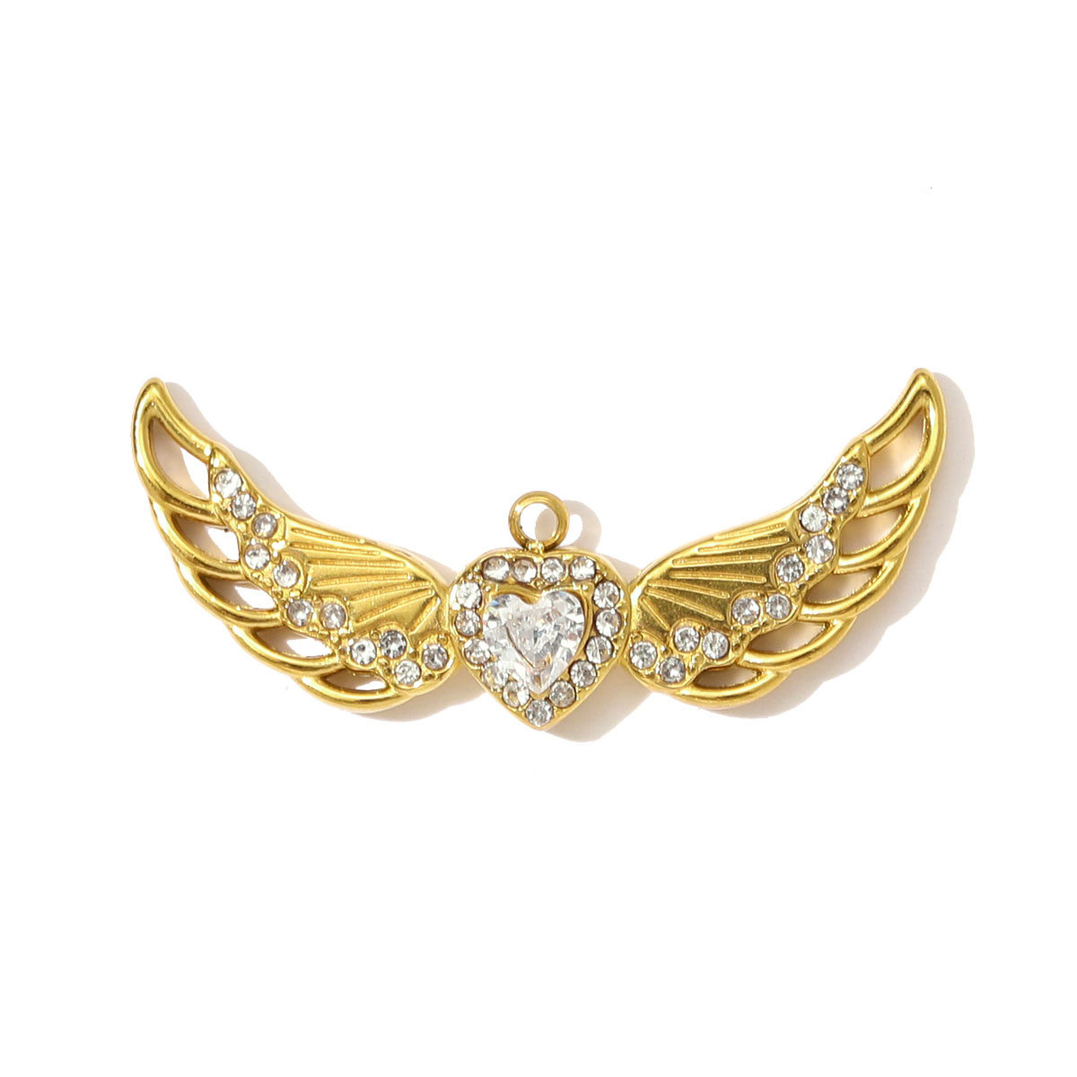 6pcs/pack Mirror Polish Stainless Steel Heart Angel Wing Necklace Pendant Rhinestone Heart Flower DIY Charm Women Geometric Jewelry