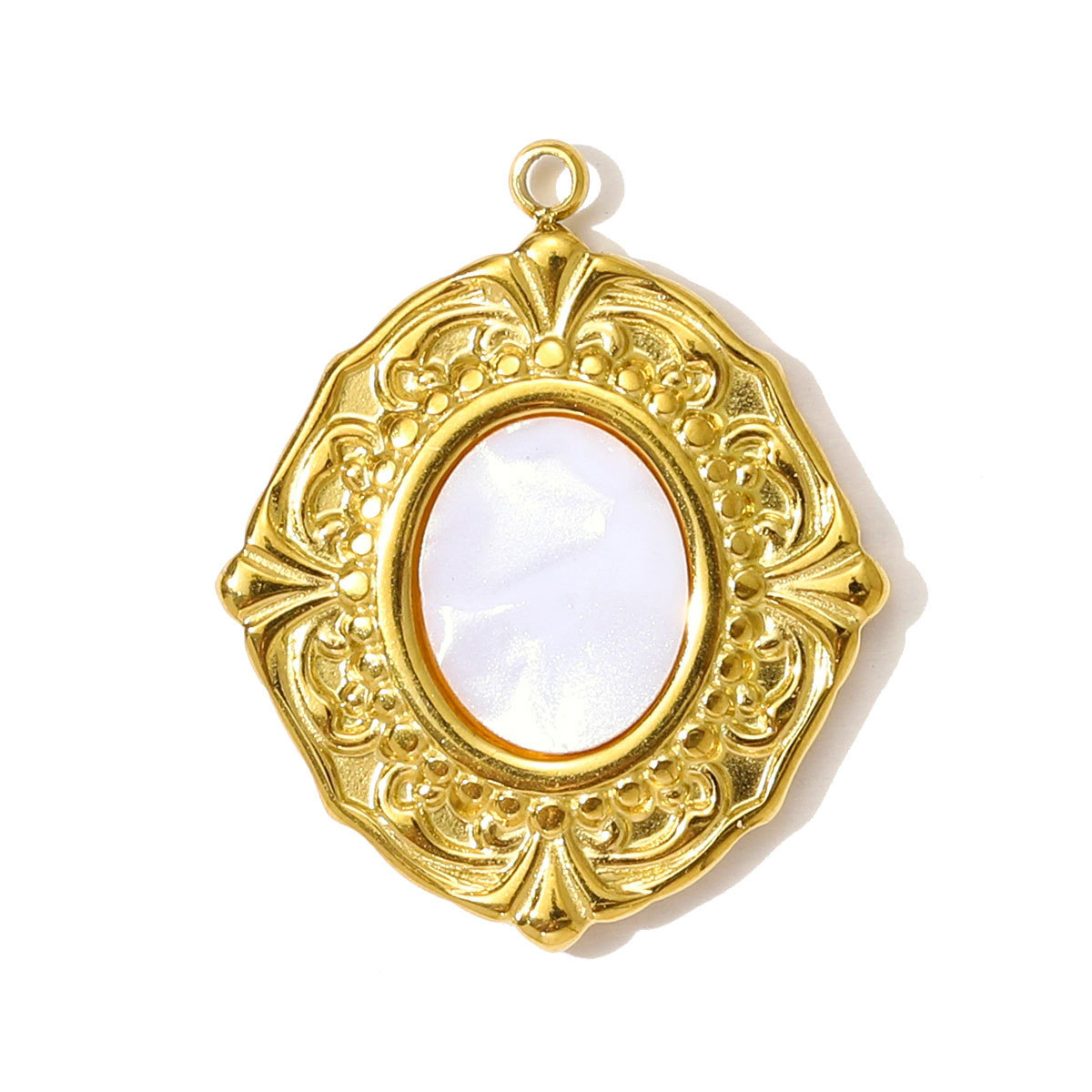 6pcs/pack Retro Stainless Steel Natural Stone Oval Round Necklace Pendant Red Agate Crab DIY Charm Women Geometric Jewelry