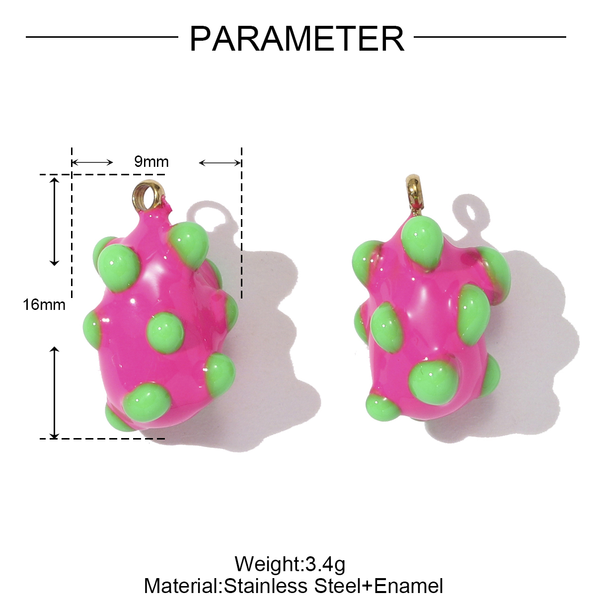 6pcs/pack Stainless Steel Enamel Sewing Machine Necklace Pendant Pumpkin Carriage DIY Charm Women 3D Pitaya Fruit Jewelry